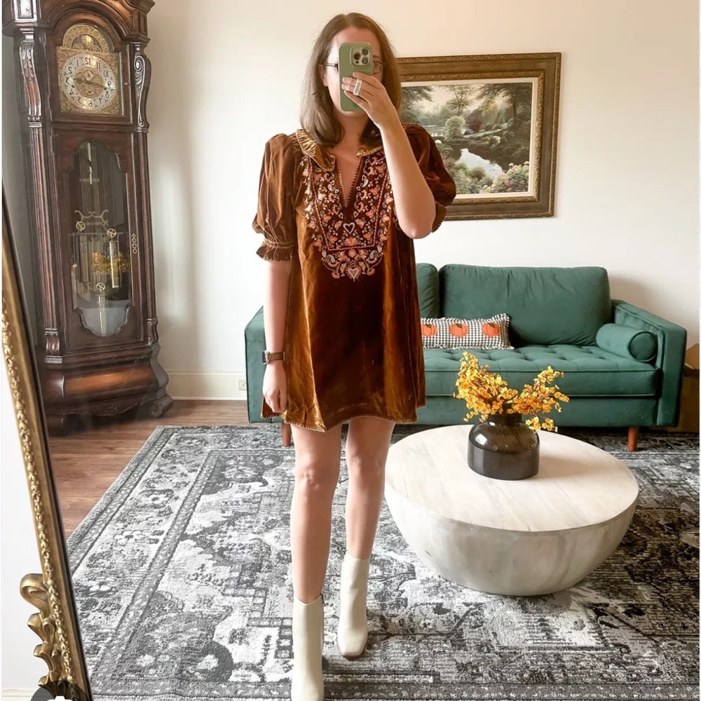 green emerald velvet dress Free People Santiago Embroidered Mini Dress Ivory L